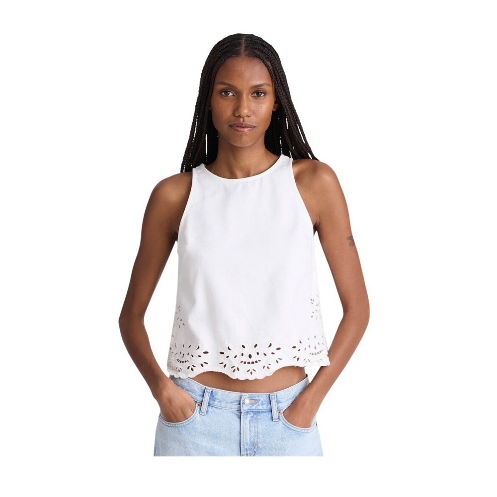 Madewell Denim Eyelet Shell Top Tile White Sleeveless XL